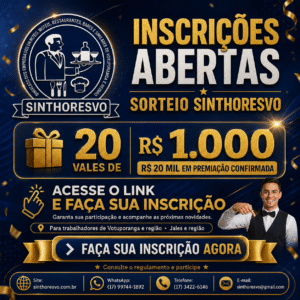 Inscrições para o Sorteio SINTHORESVO!